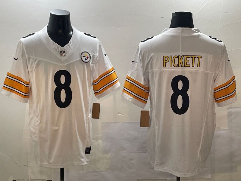 Men Pittsburgh Steelers #8 Pickett White Second generation 2024 Nike Limited NFL Jersey style 0108